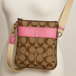 Coach Leather Bag - Crossbody - Brown, Tan Canvas & Pink  #A0867-41207 7.5"x8.5"